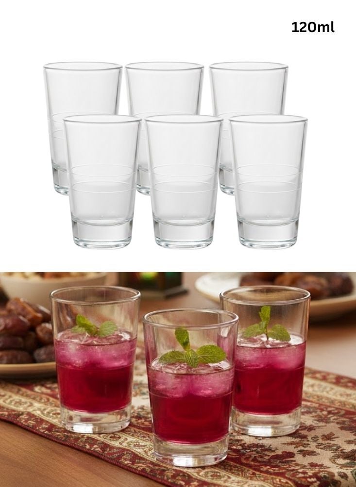 Premium Clear Juice Glasses Set of 6 pcs – 120 ml Transparent Drinking Glasses for Family Serving - Image 1